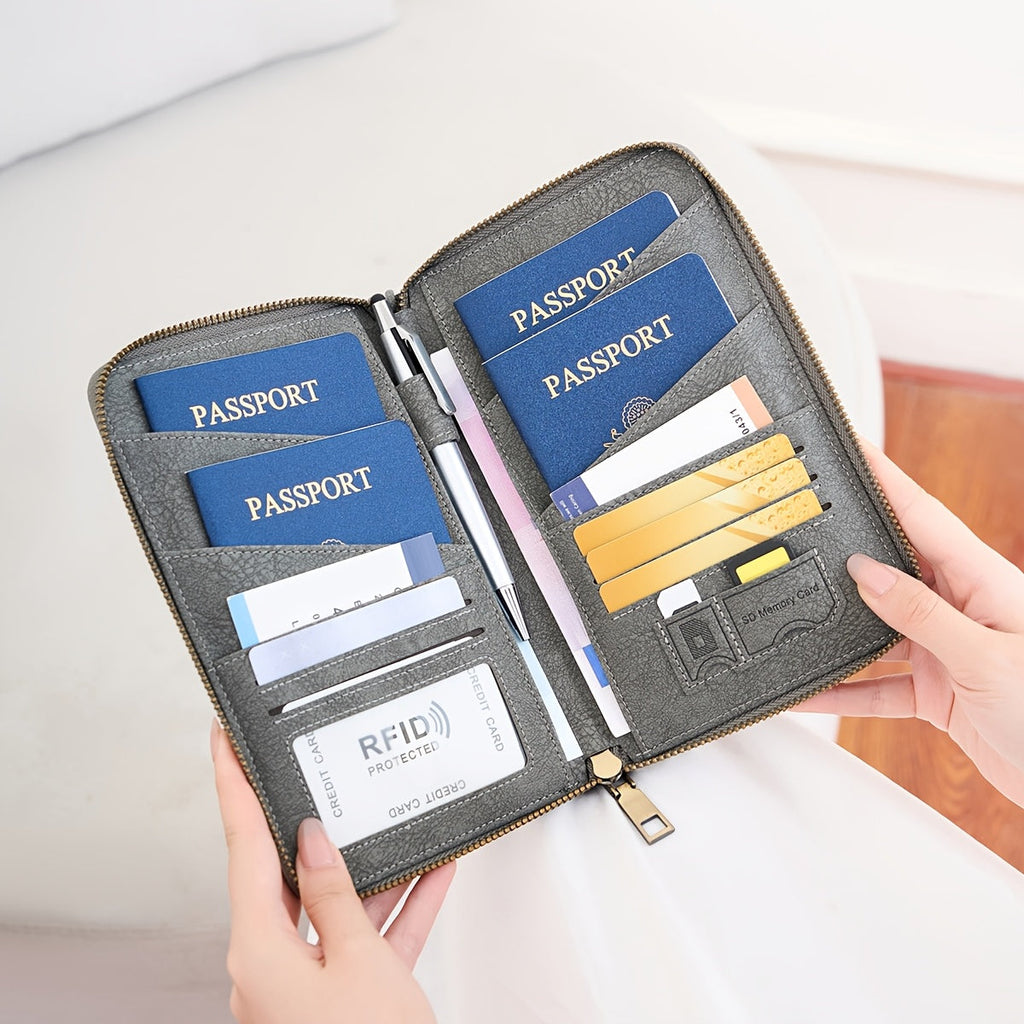 Zippered Women's Travel Wallet, Holds 4 Passports and Anti-RFID