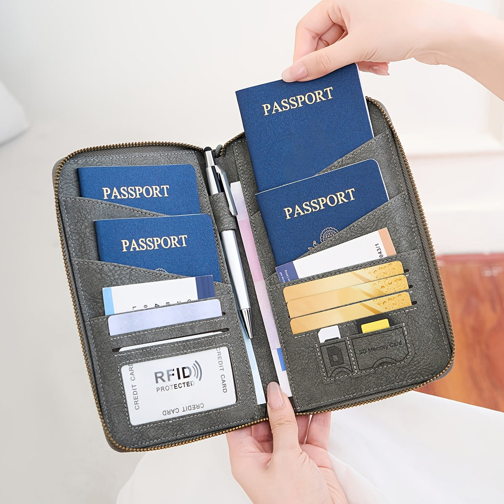 Zippered Women's Travel Wallet, Holds 4 Passports and Anti-RFID