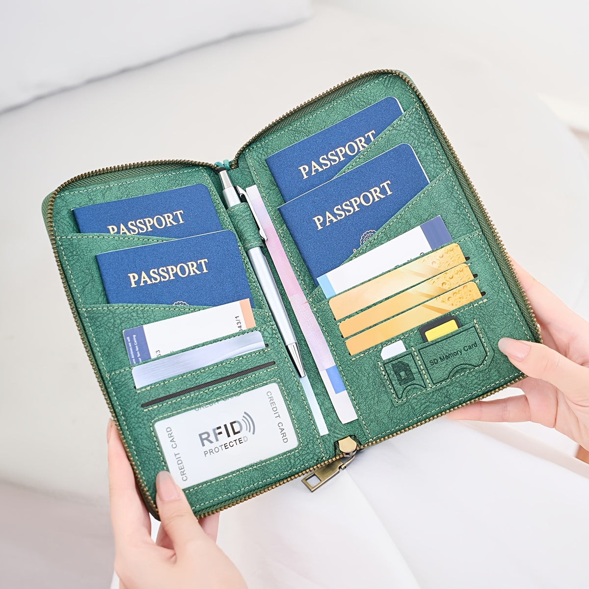 Zippered Women's Travel Wallet, Holds 4 Passports and Anti-RFID