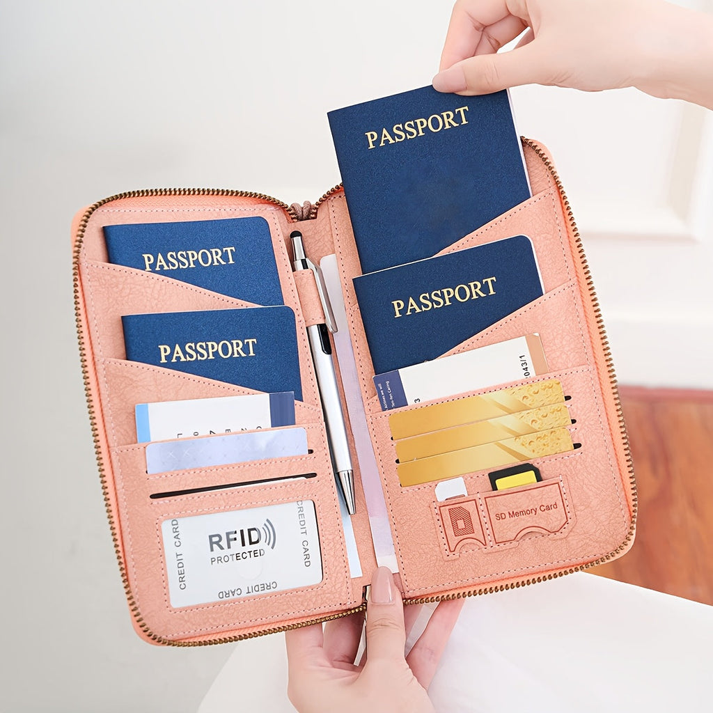 Zippered Women's Travel Wallet, Holds 4 Passports and Anti-RFID