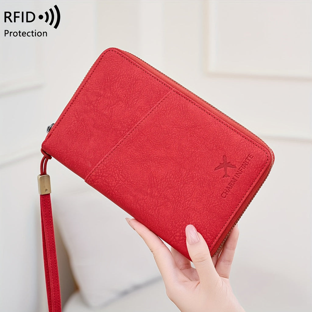 Zippered Women's Travel Wallet, Holds 4 Passports and Anti-RFID