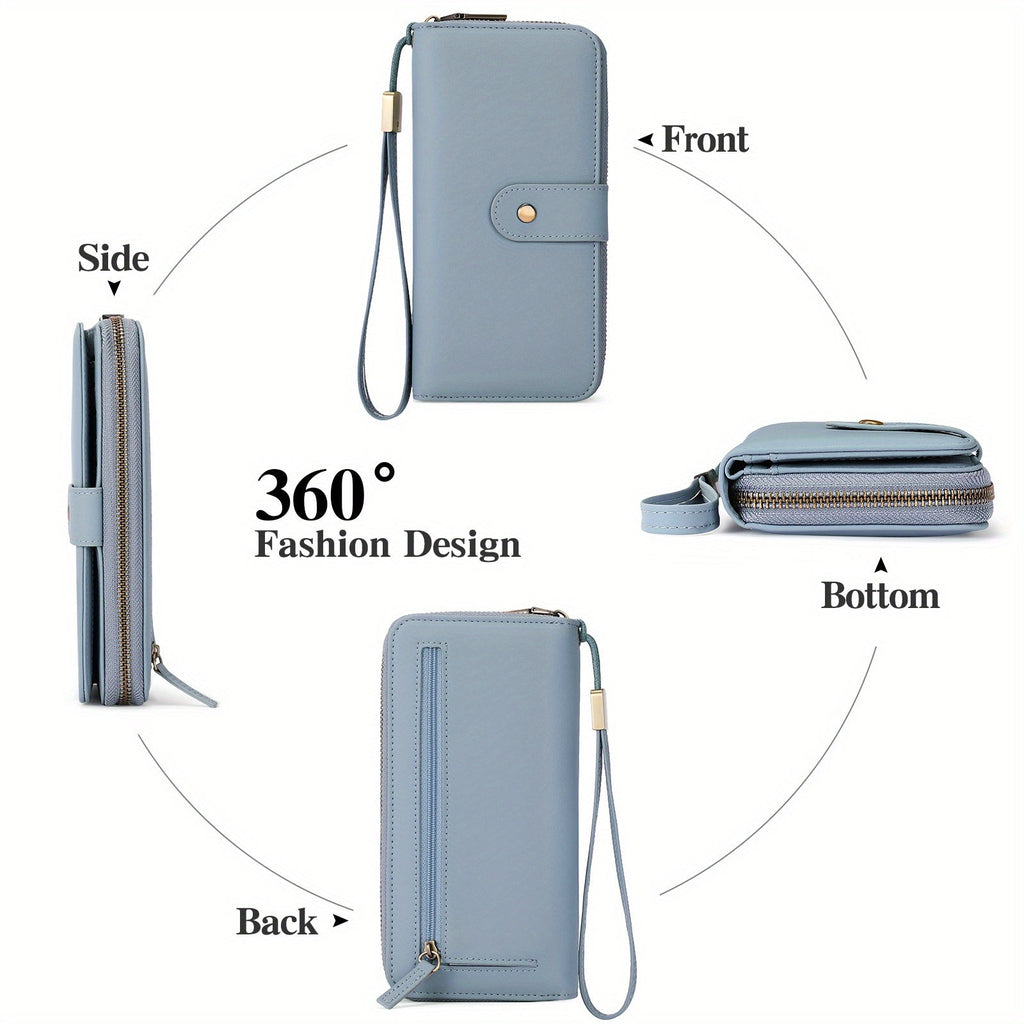 Women's Long Zippered Wallet with Detachable Wrist Strap, 5 Colors