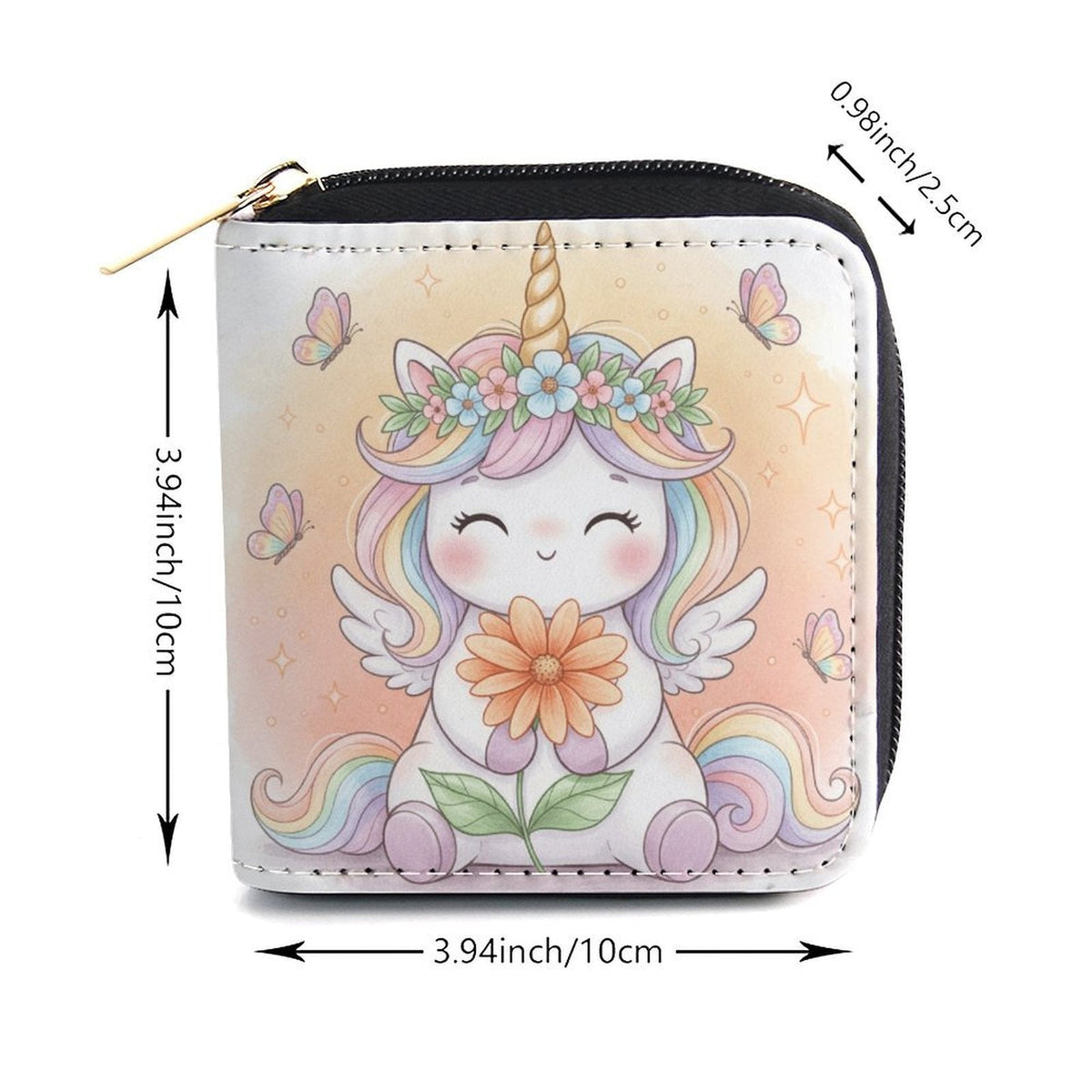 Zippered Unicorn Women's Wallet, Pastel Faux Leather