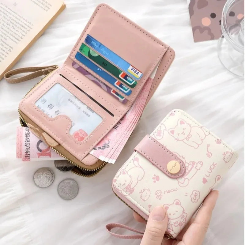 Cute Cat Print Short Wallet for Girls – Style and Functionality