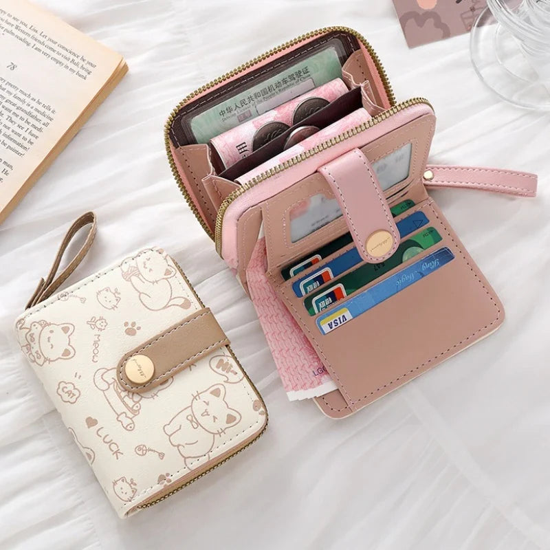 Cute Cat Print Short Wallet for Girls – Style and Functionality