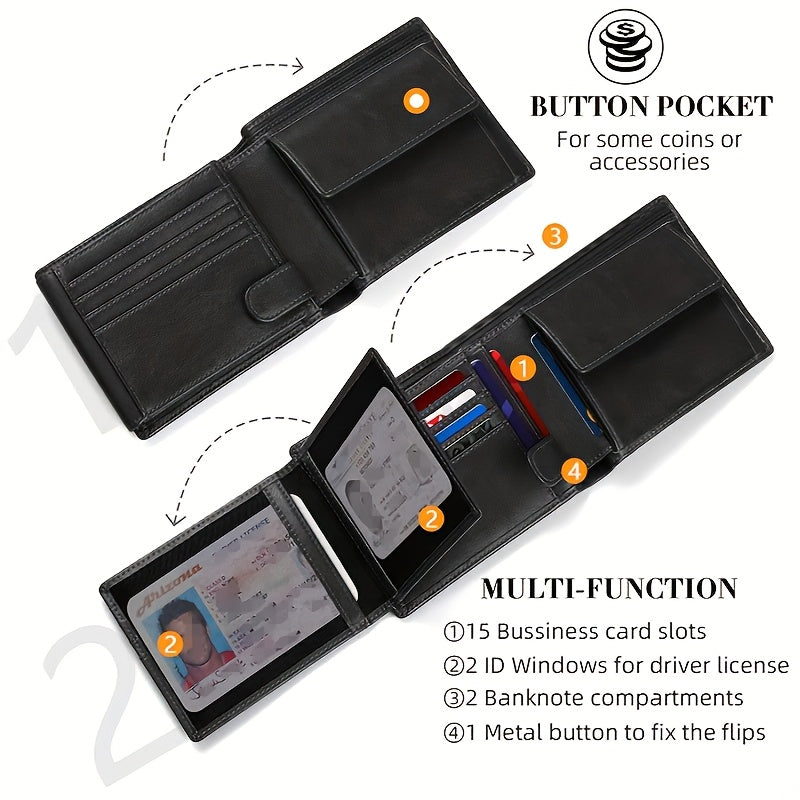 Men's Bi-Fold Anti-RFID Wallet for 15 Cards and Cash Image