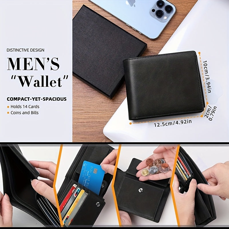 Men's Bi-Fold Anti-RFID Wallet for 15 Cards and Cash