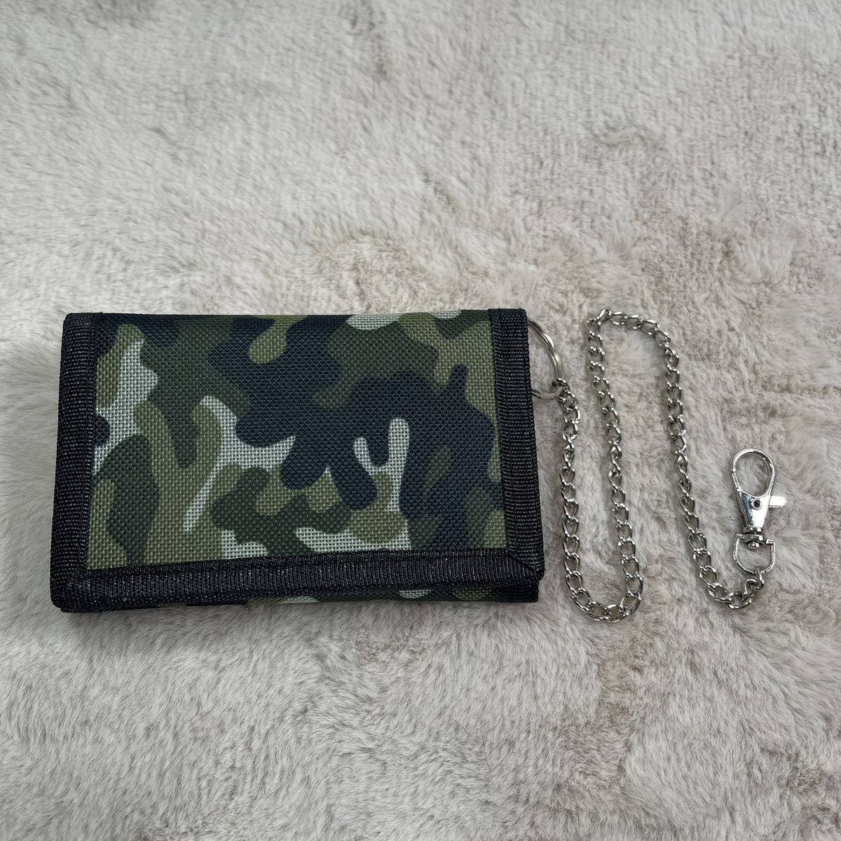 Men's 3-Fold Camouflage Canvas Wallet with Chain