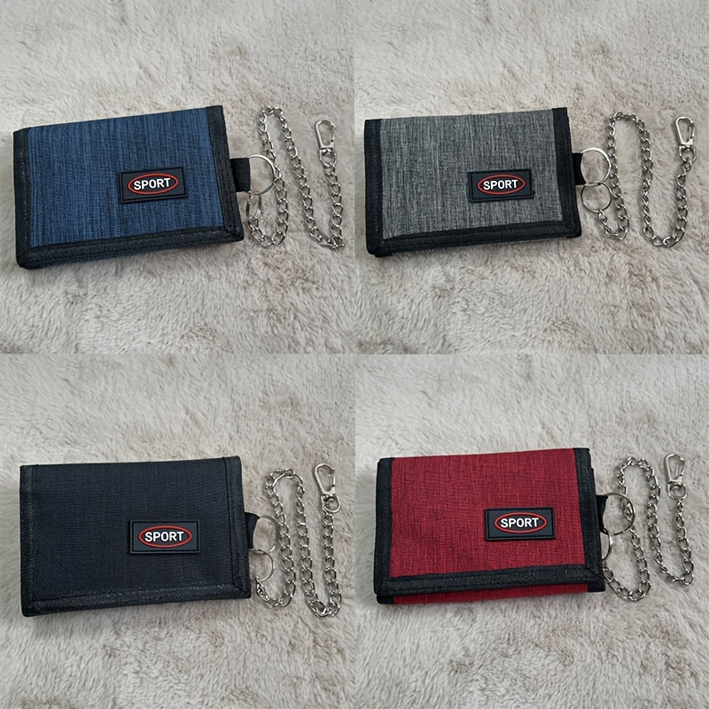 Men's 3-Fold Camouflage Canvas Wallet with Chain