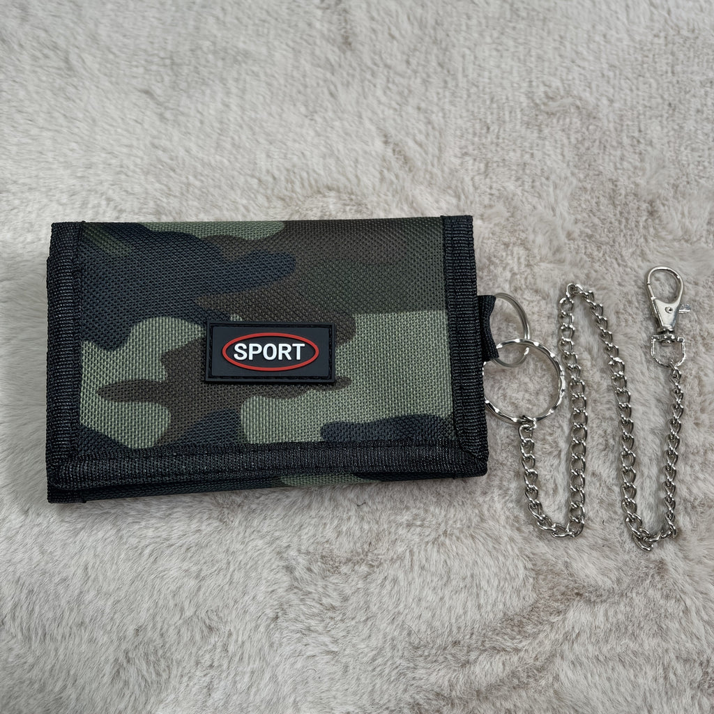 Men's 3-Fold Camouflage Canvas Wallet with Chain