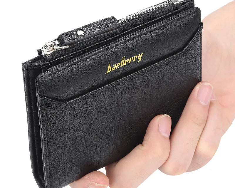 Men's Microfiber Leather Wallet with Zipper Pocket and Card Holder - Business Style