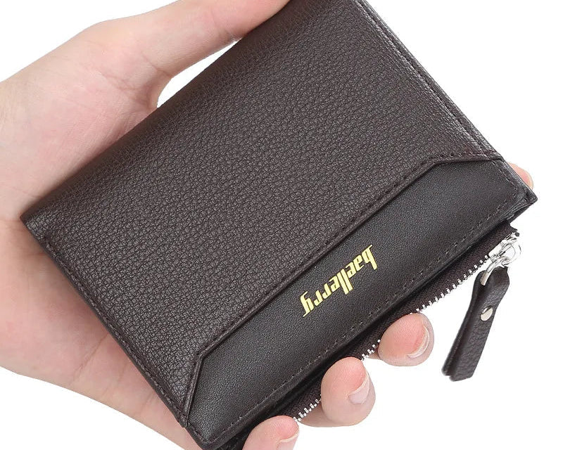 Men's Microfiber Leather Wallet with Zipper Pocket and Card Holder - Business Style Image