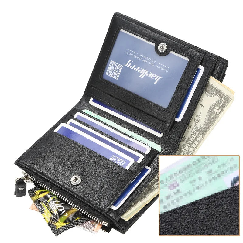 Men's Microfiber Leather Wallet with Zipper Pocket and Card Holder - Business Style