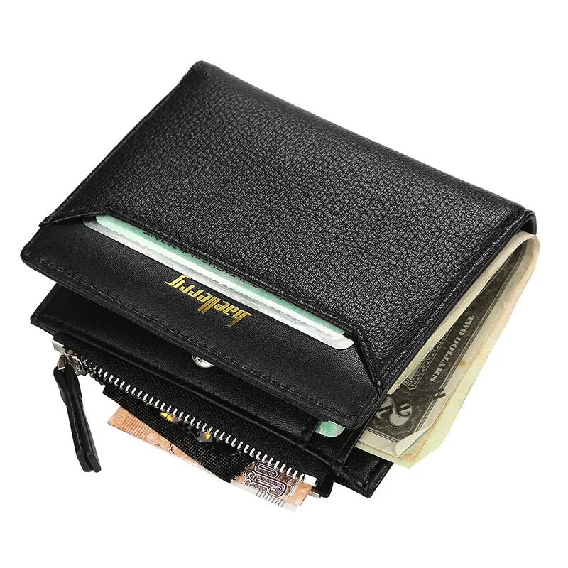 Men's Microfiber Leather Wallet with Zipper Pocket and Card Holder - Business Style