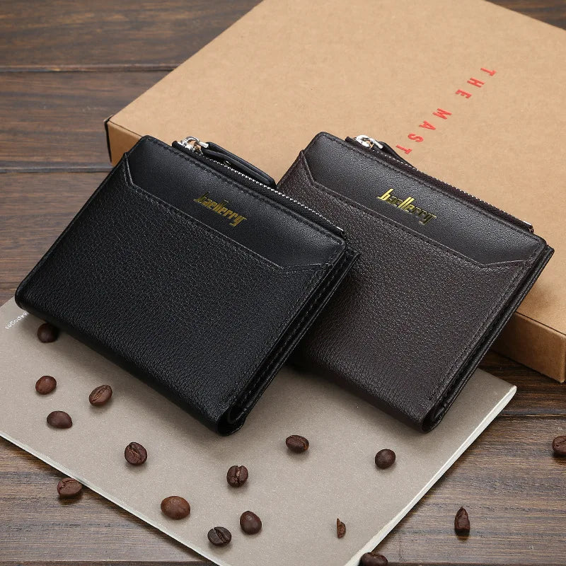 Men's Microfiber Leather Wallet with Zipper Pocket and Card Holder - Business Style
