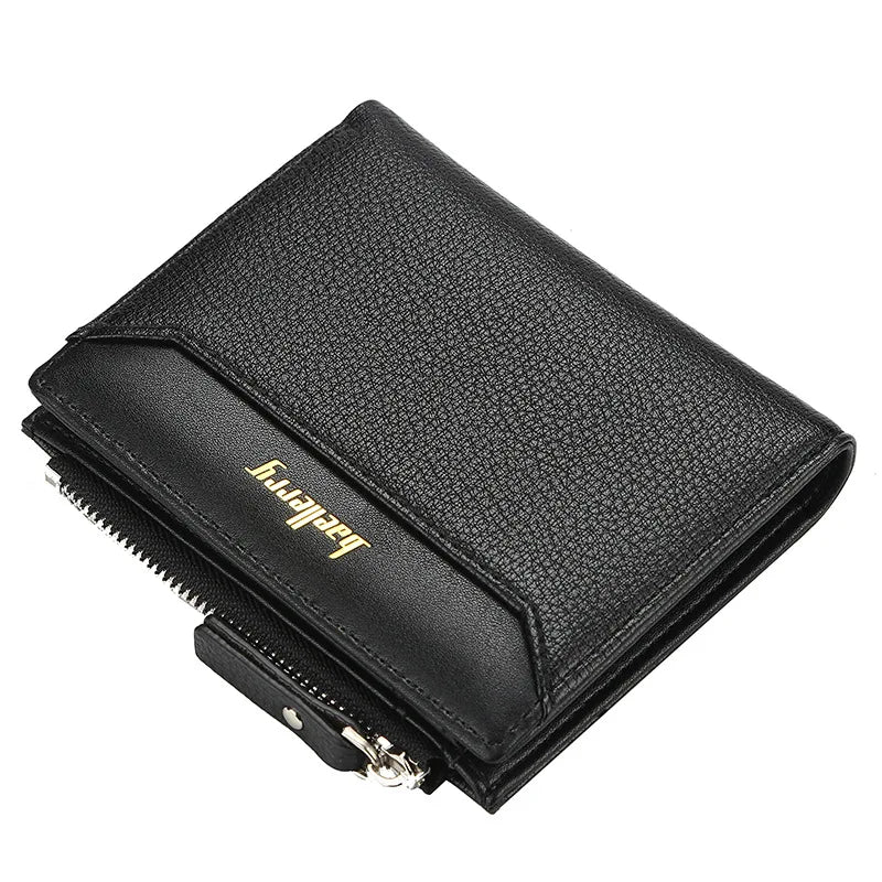 Men's Microfiber Leather Wallet with Zipper Pocket and Card Holder - Business Style