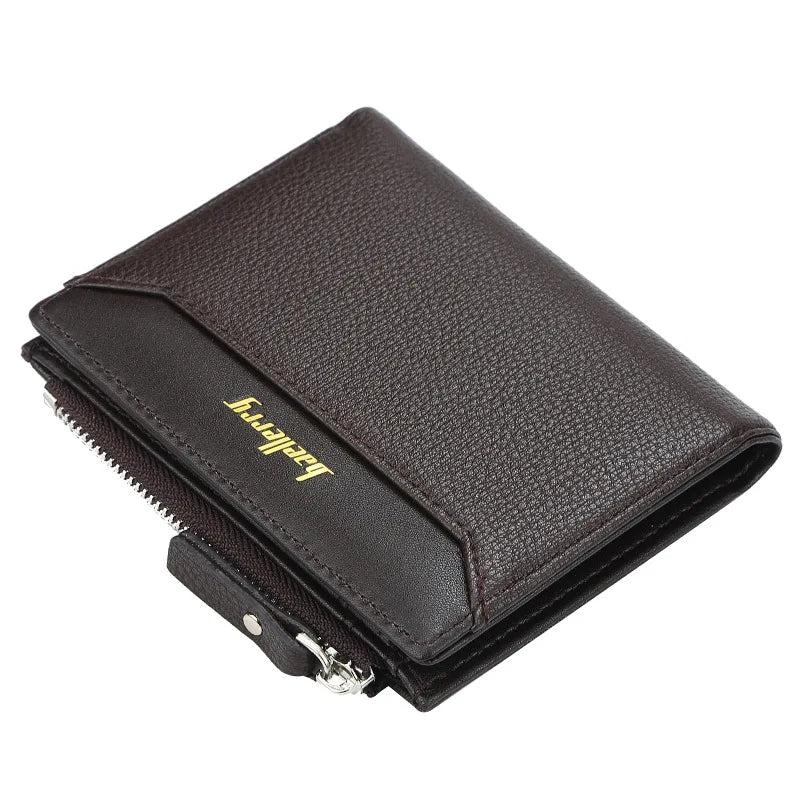 Men's Microfiber Leather Wallet with Zipper Pocket and Card Holder - Business Style