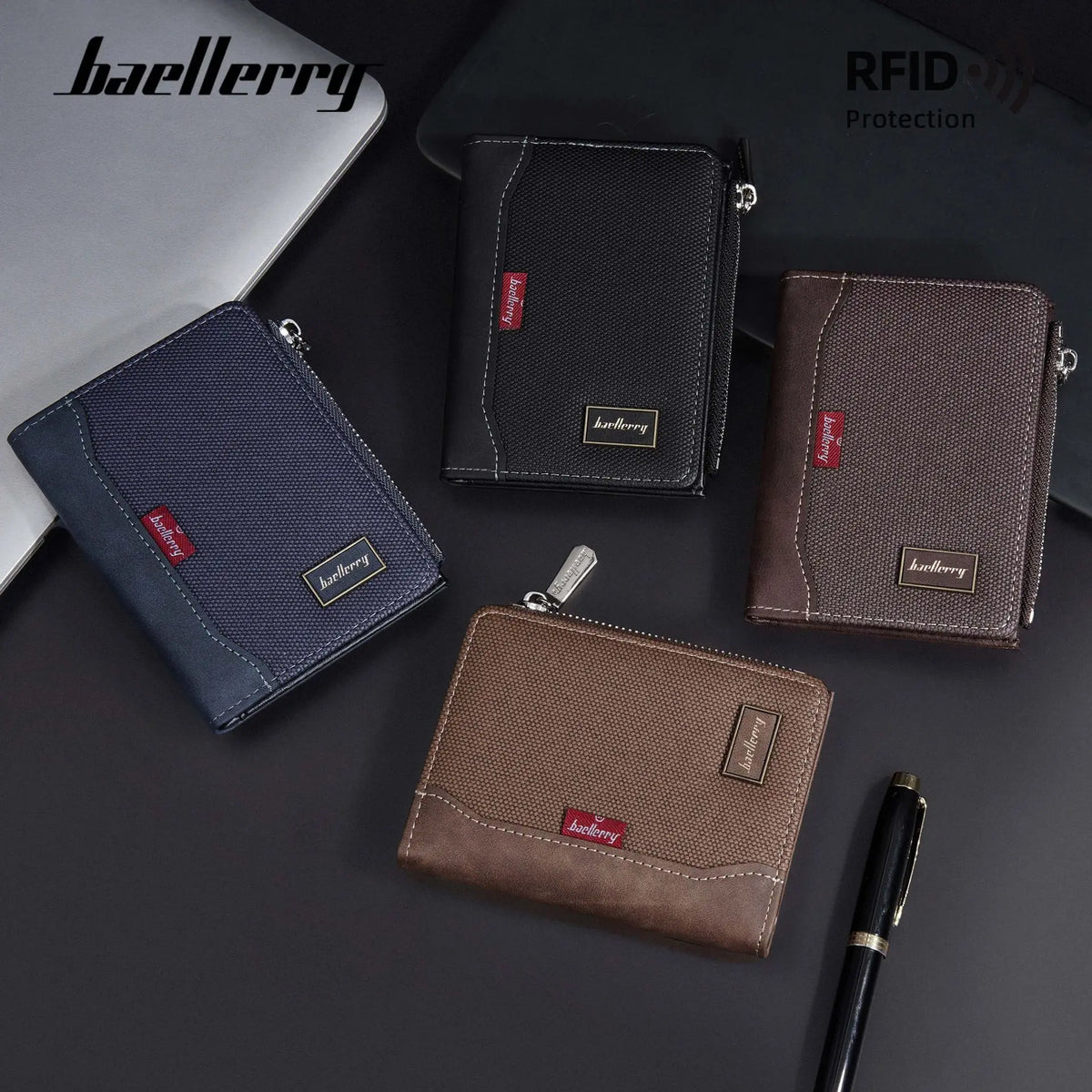 Men's Wallet with RFID Protection and Zipper Closure