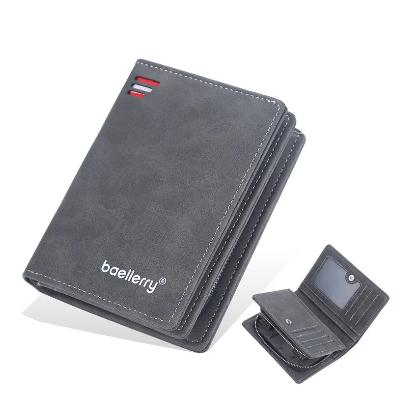 Vintage PU Leather Short Wallet for Men with Large Capacity and Zippered Coin Pocket