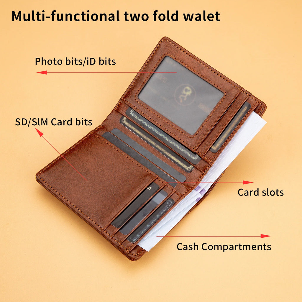 Men's Bifold PU Wallet in British Style with Card Slots and Bill Compartments