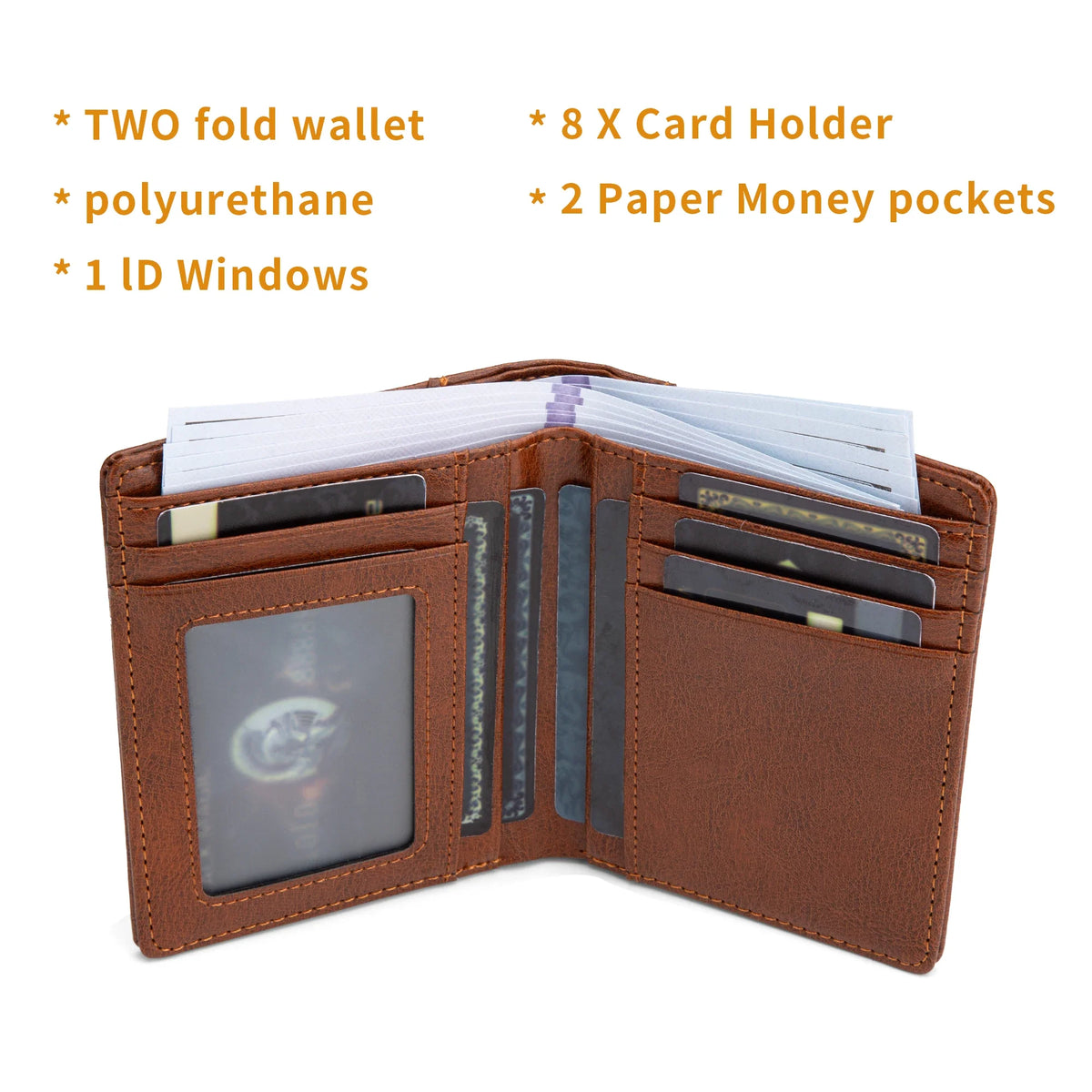 Men's Bifold PU Wallet in British Style with Card Slots and Bill Compartments