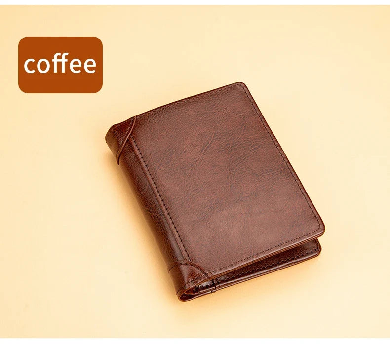 Men's Bifold PU Wallet in British Style with Card Slots and Bill Compartments