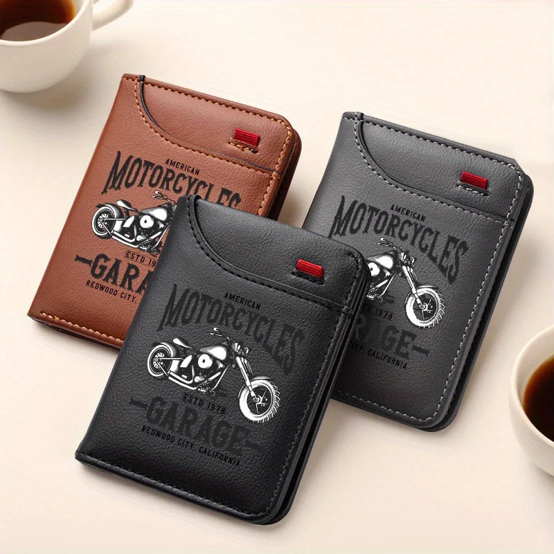 Men's Retro PU Leather Biker Style Wallet with Compact Card Holder