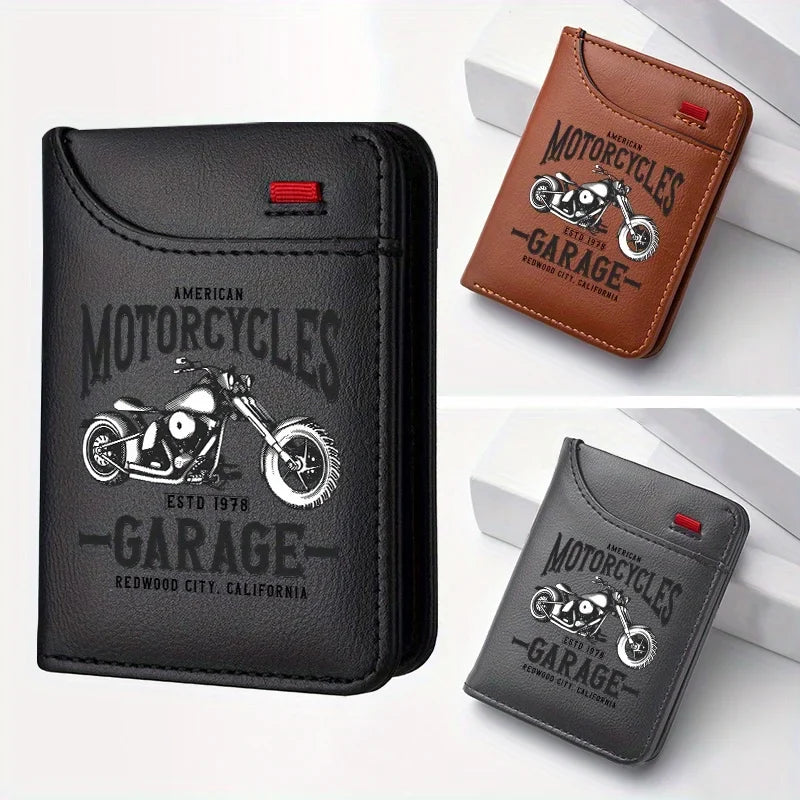 Men's Retro PU Leather Biker Style Wallet with Compact Card Holder Image
