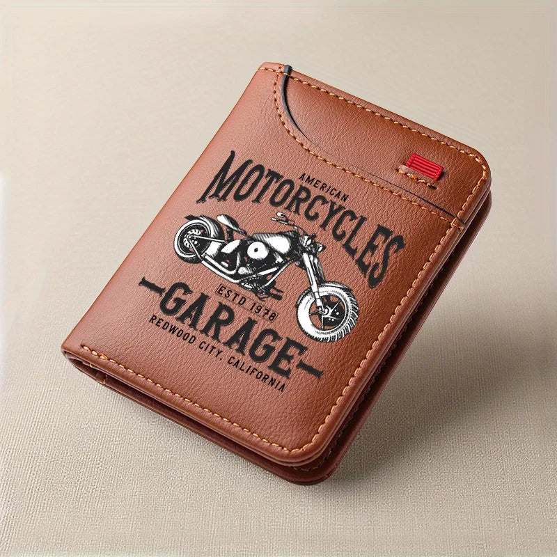 Men's Retro PU Leather Biker Style Wallet with Compact Card Holder
