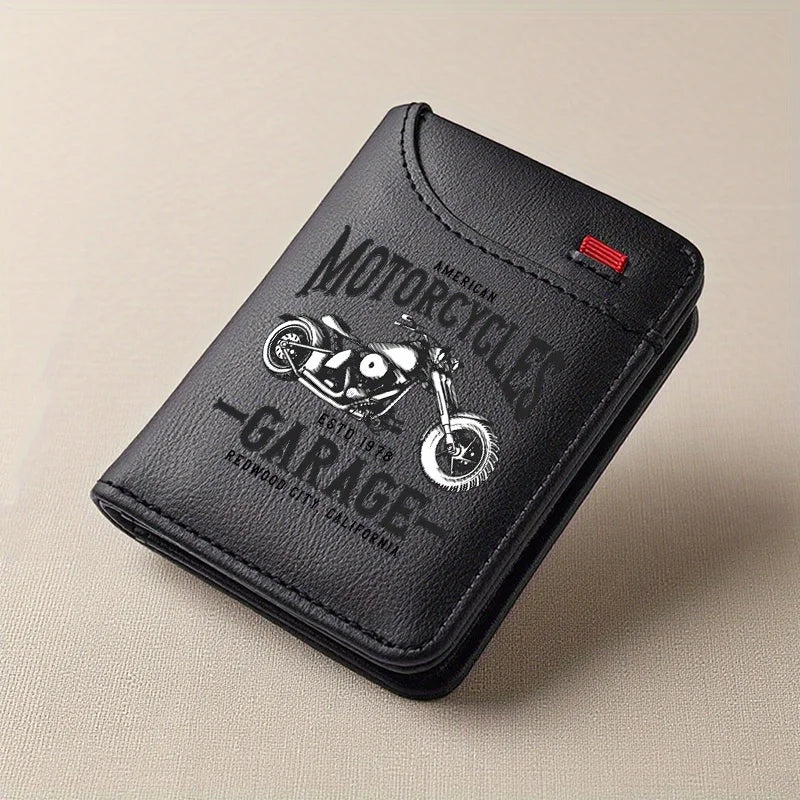 Men's Retro PU Leather Biker Style Wallet with Compact Card Holder