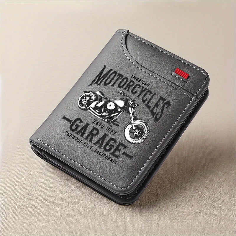 Men's Retro PU Leather Biker Style Wallet with Compact Card Holder