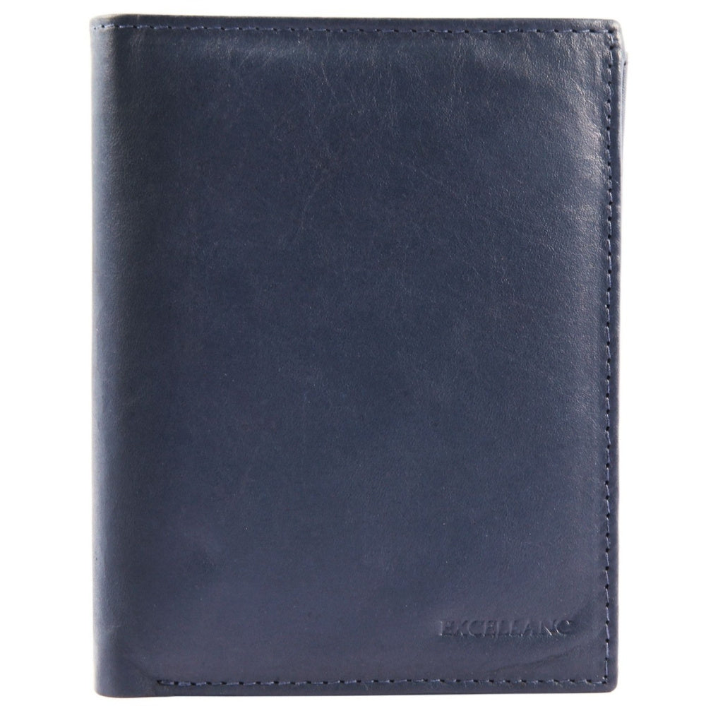 Navy Blue Leather Wallet for Men, 0.8 inches Thick
