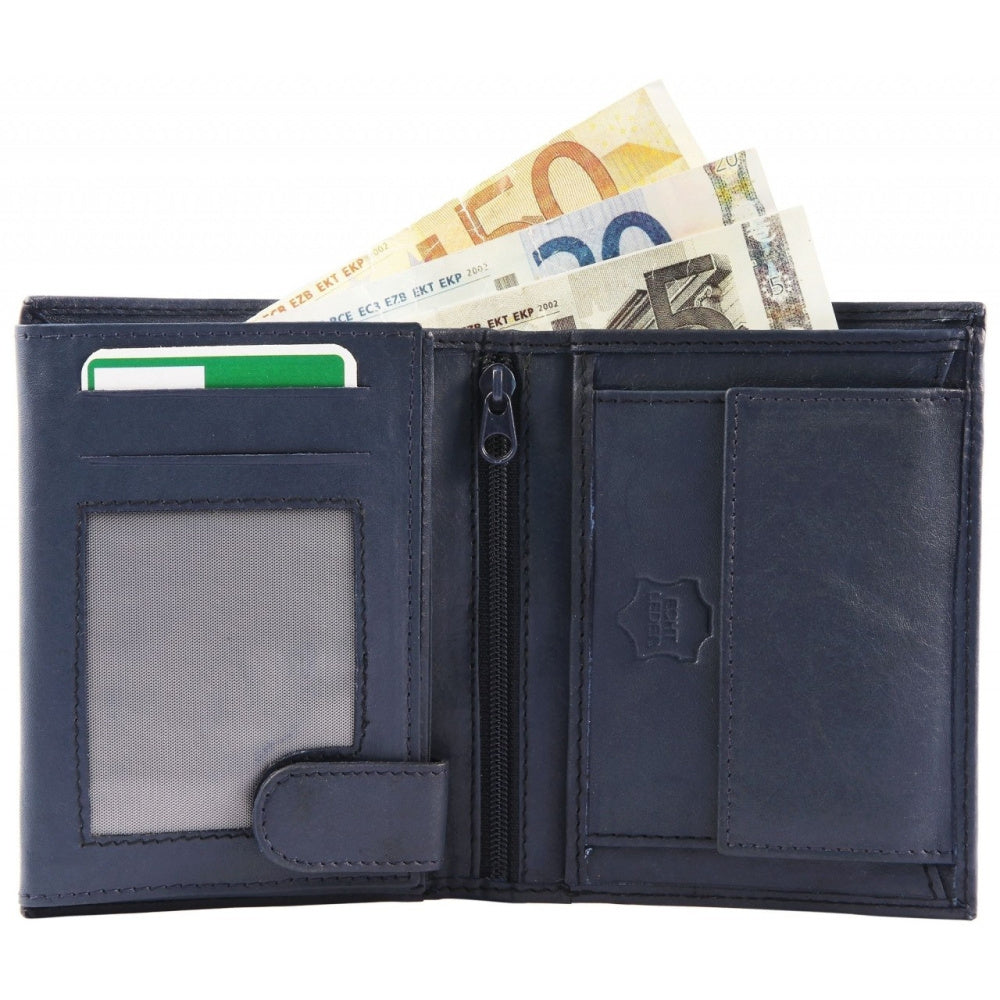 Navy Blue Leather Wallet for Men, 0.8 inches Thick Image