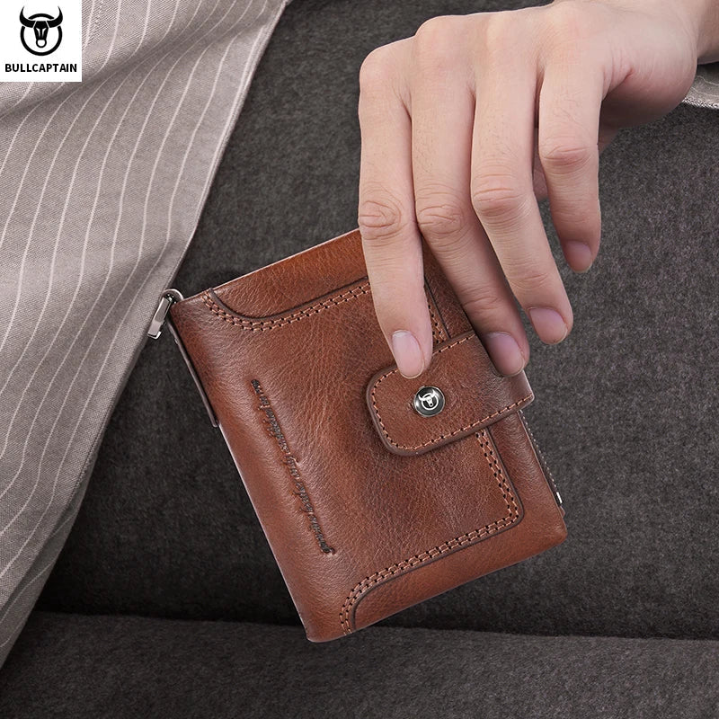 Men's Vintage Genuine Leather Wallet with Anti-Theft Chain and RFID Protection