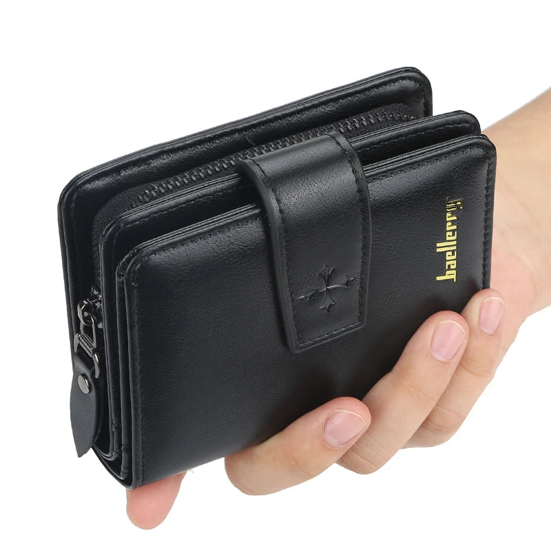 Men's Business Wallet in PU Leather with Double Zipper Closure
