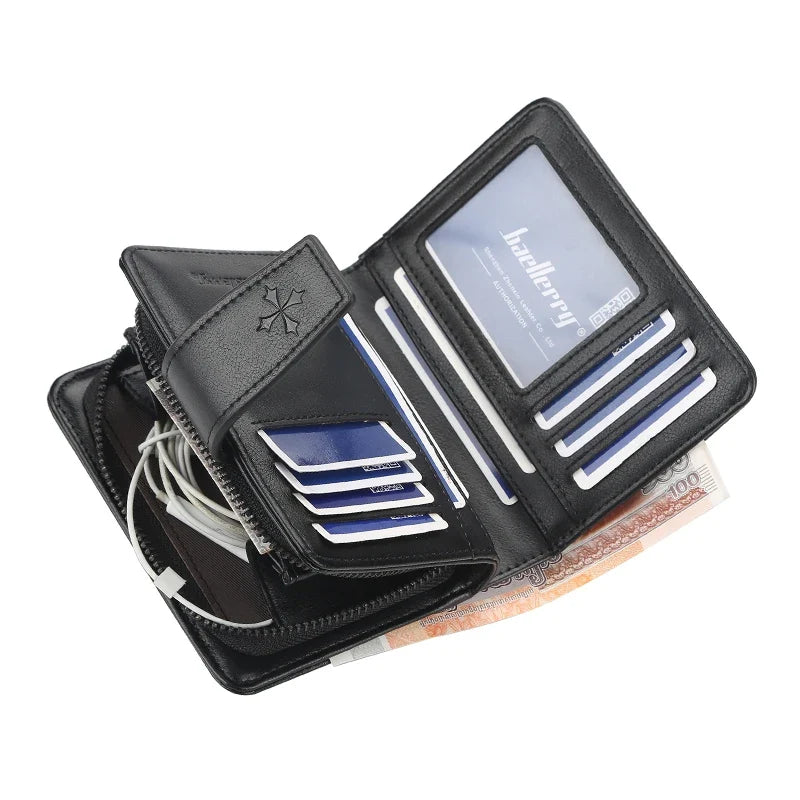 Men's Business Wallet in PU Leather with Double Zipper Closure