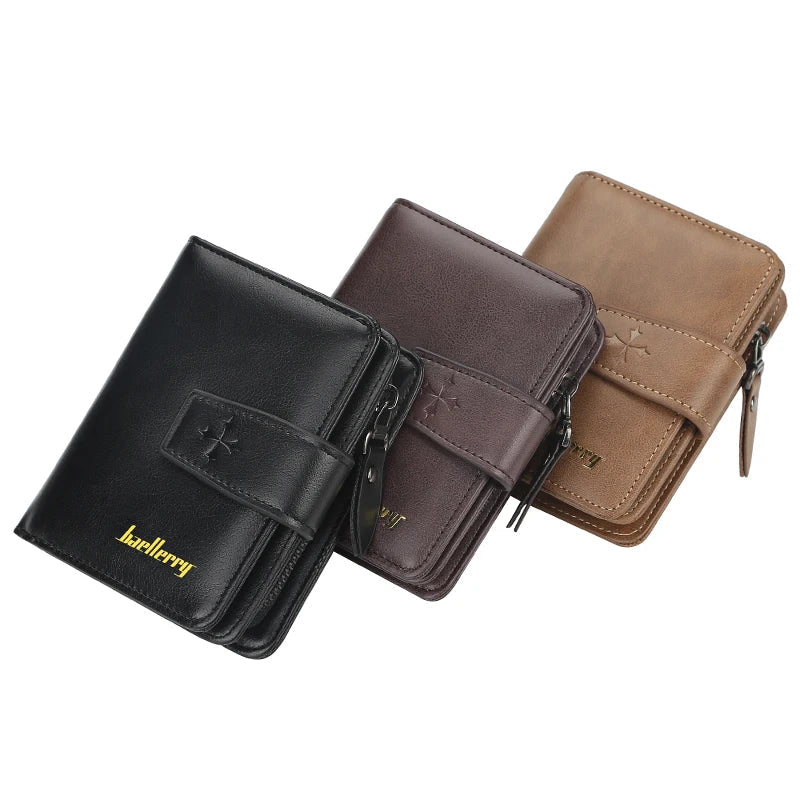 Men's Business Wallet in PU Leather with Double Zipper Closure