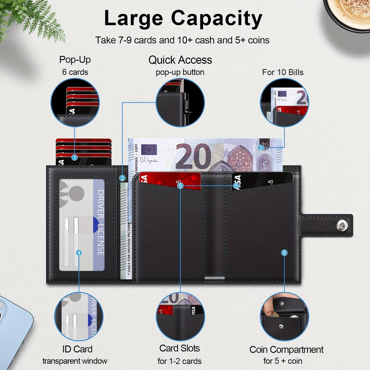 Men's Wallet with Card Ejector, Aluminum Case