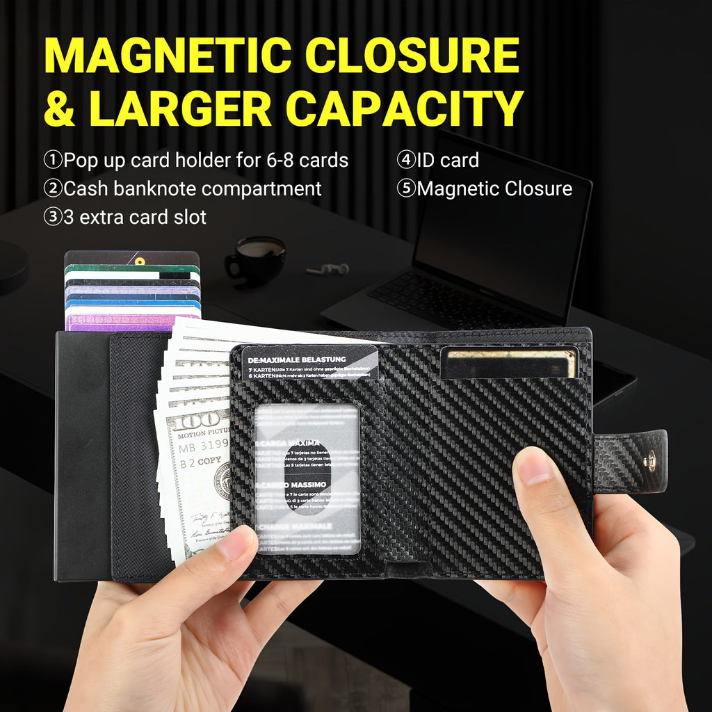 Compact Men's Wallet with Metal Charger and Snap Pocket