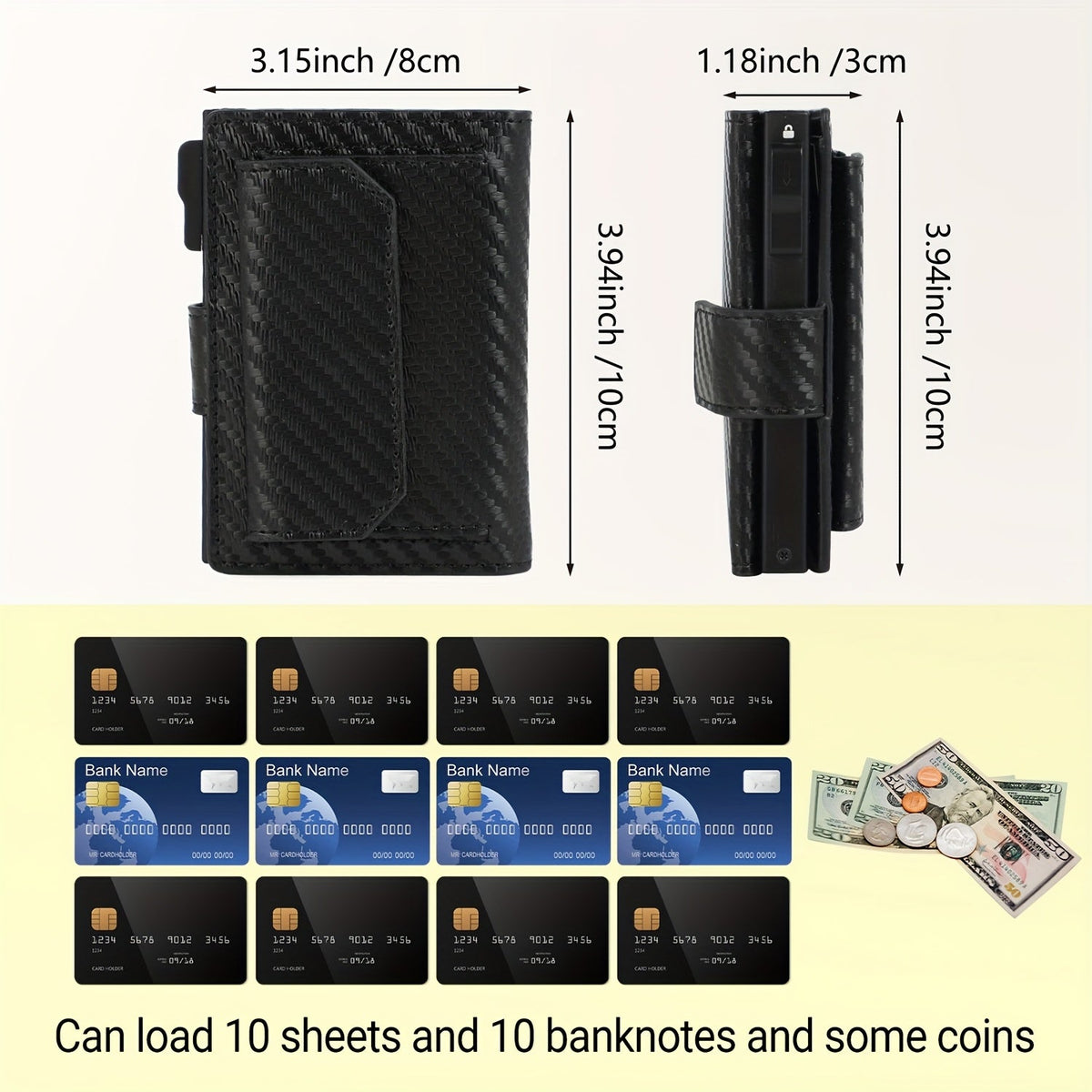 Compact Men's Wallet with Metal Charger and Snap Pocket
