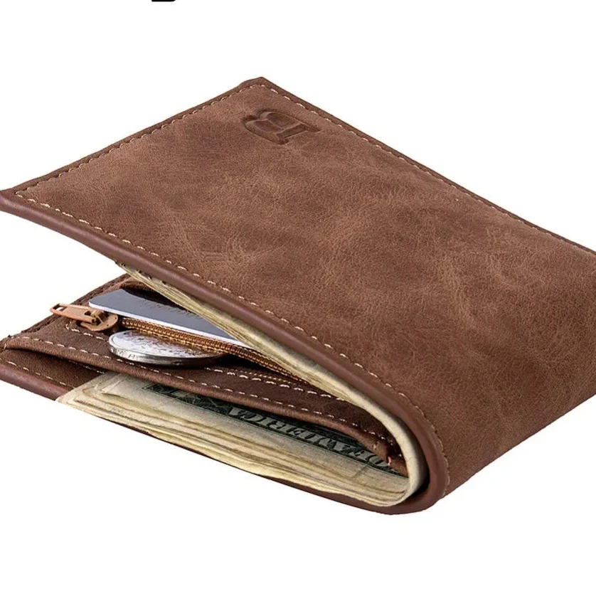 Compact PU Leather Wallet for Men with Card Holder, Zippered Coin Pocket and Bill Clip Image