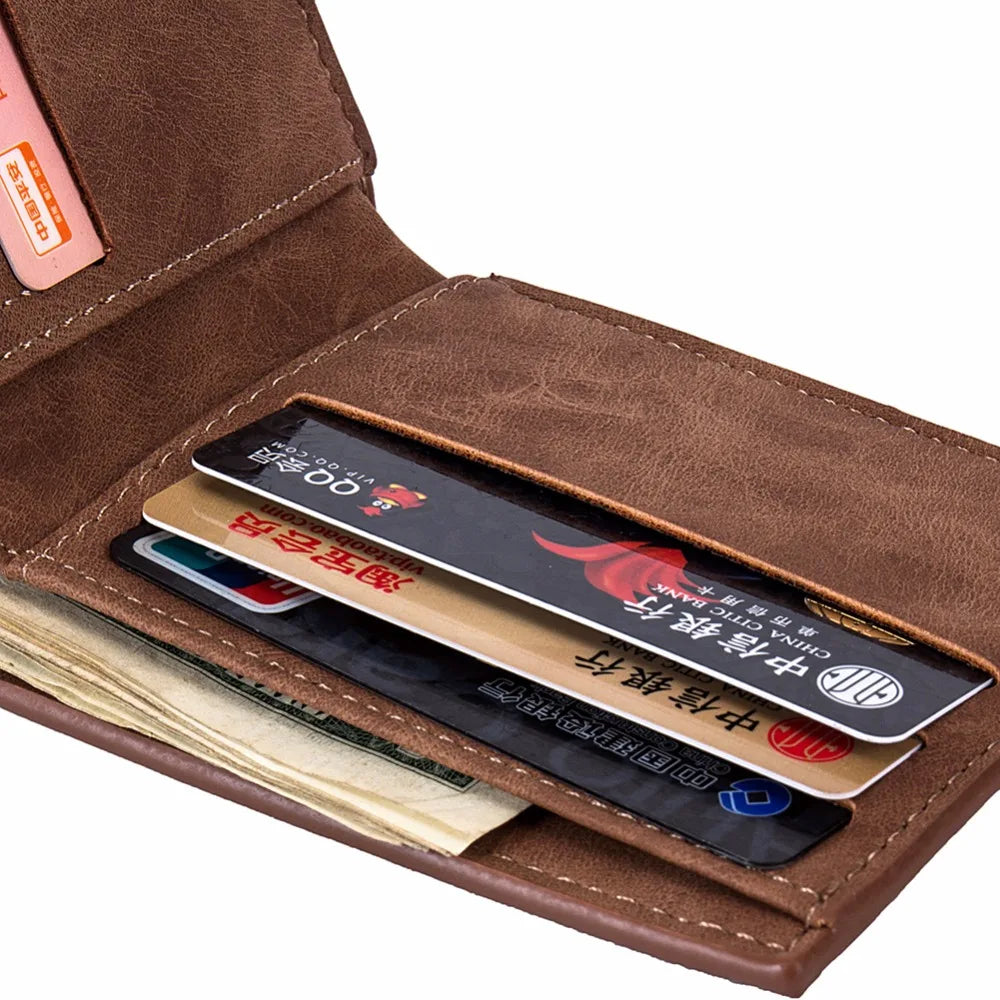 Compact PU Leather Wallet for Men with Card Holder, Zippered Coin Pocket and Bill Clip