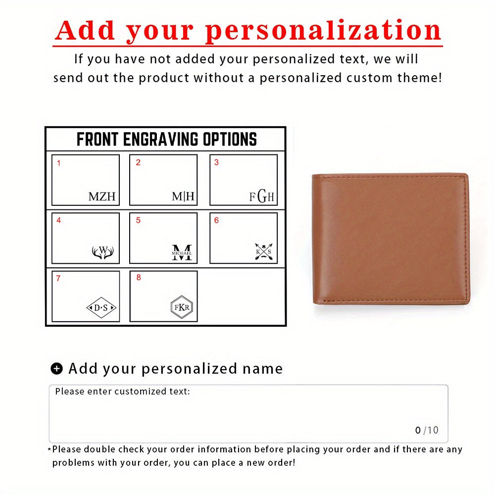 Personalized Compact Men's Wallet with 8 Engraved Monograms