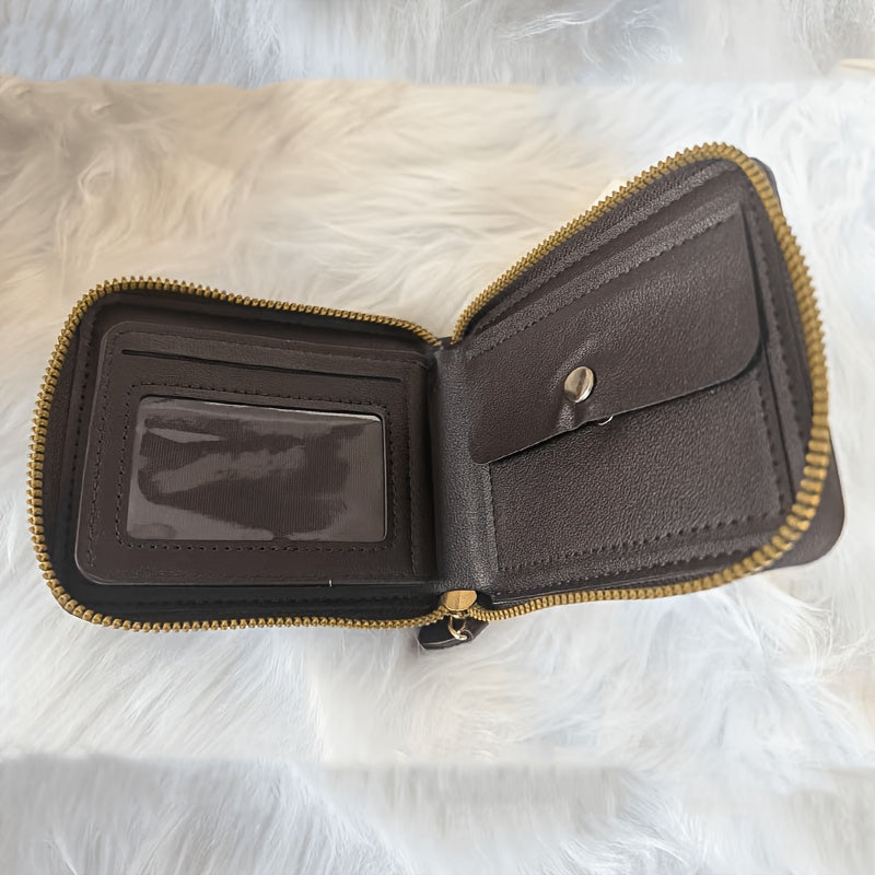 Compact Men's PU Wallet with Zip and Snap Button