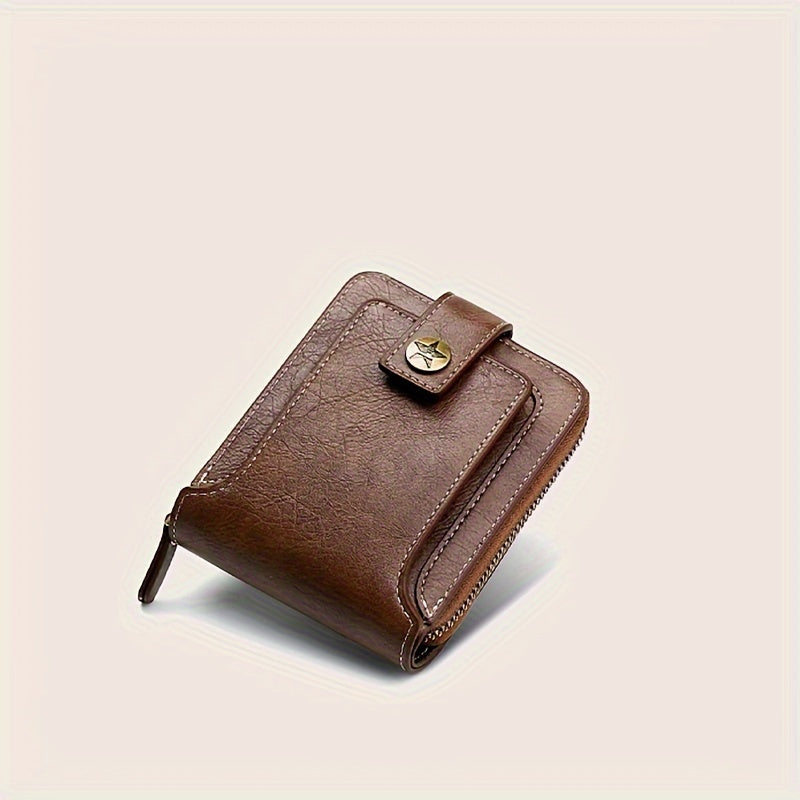 Compact Men's PU Wallet with Zip and Snap Button