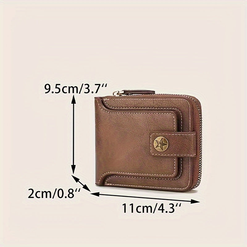 Compact Men's PU Wallet with Zip and Snap Button