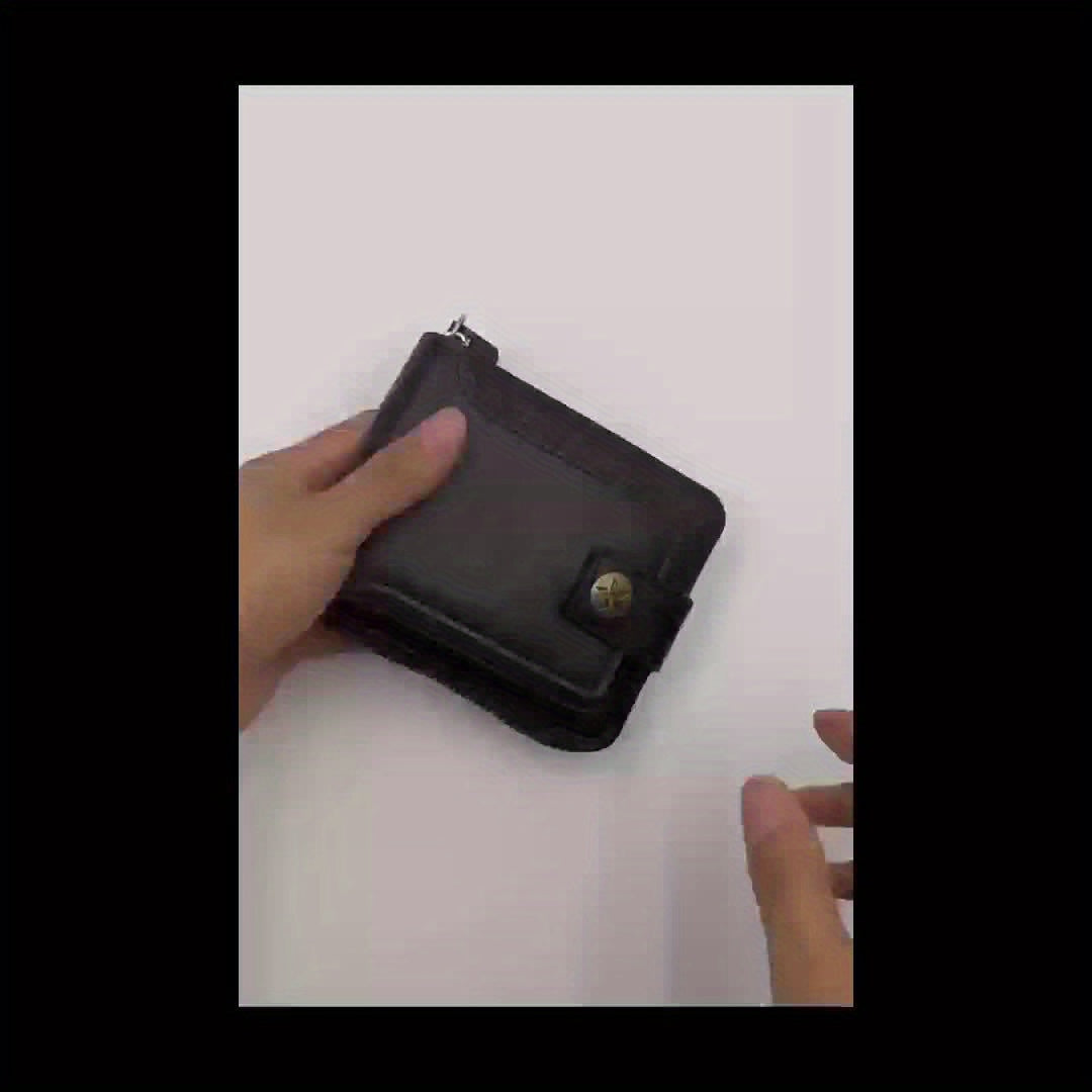 Compact Men's PU Wallet with Zip and Snap Button