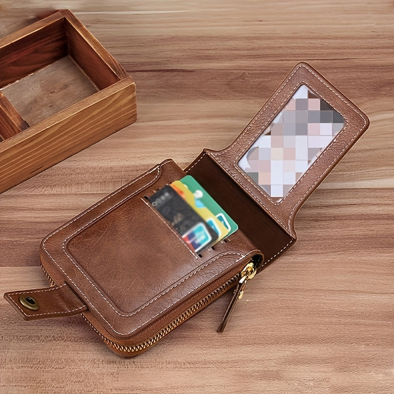 Compact Men's PU Wallet with Zip and Snap Button