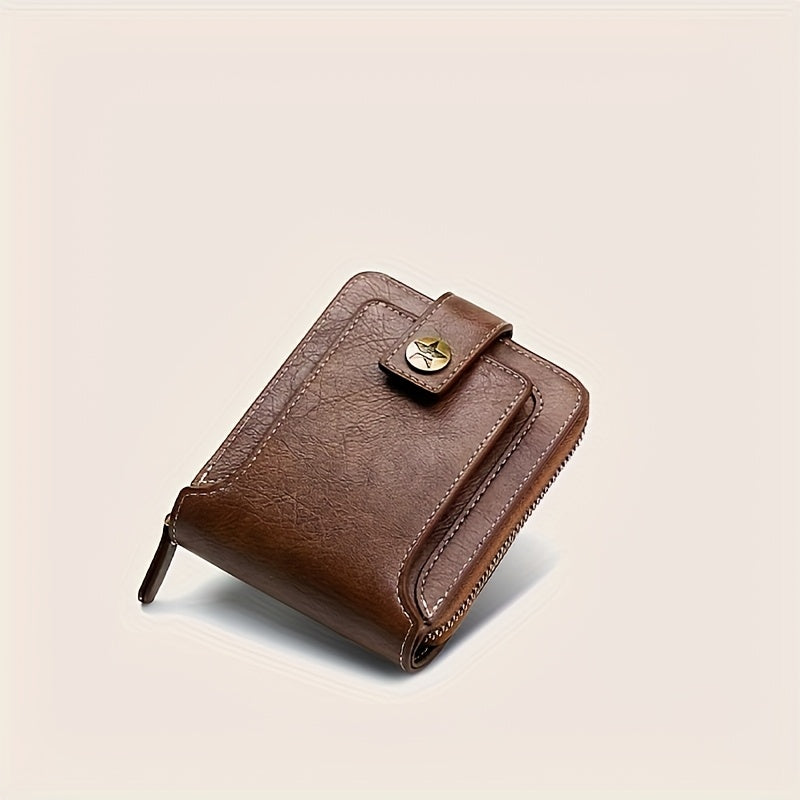 Compact Men's PU Wallet with Zip and Snap Button