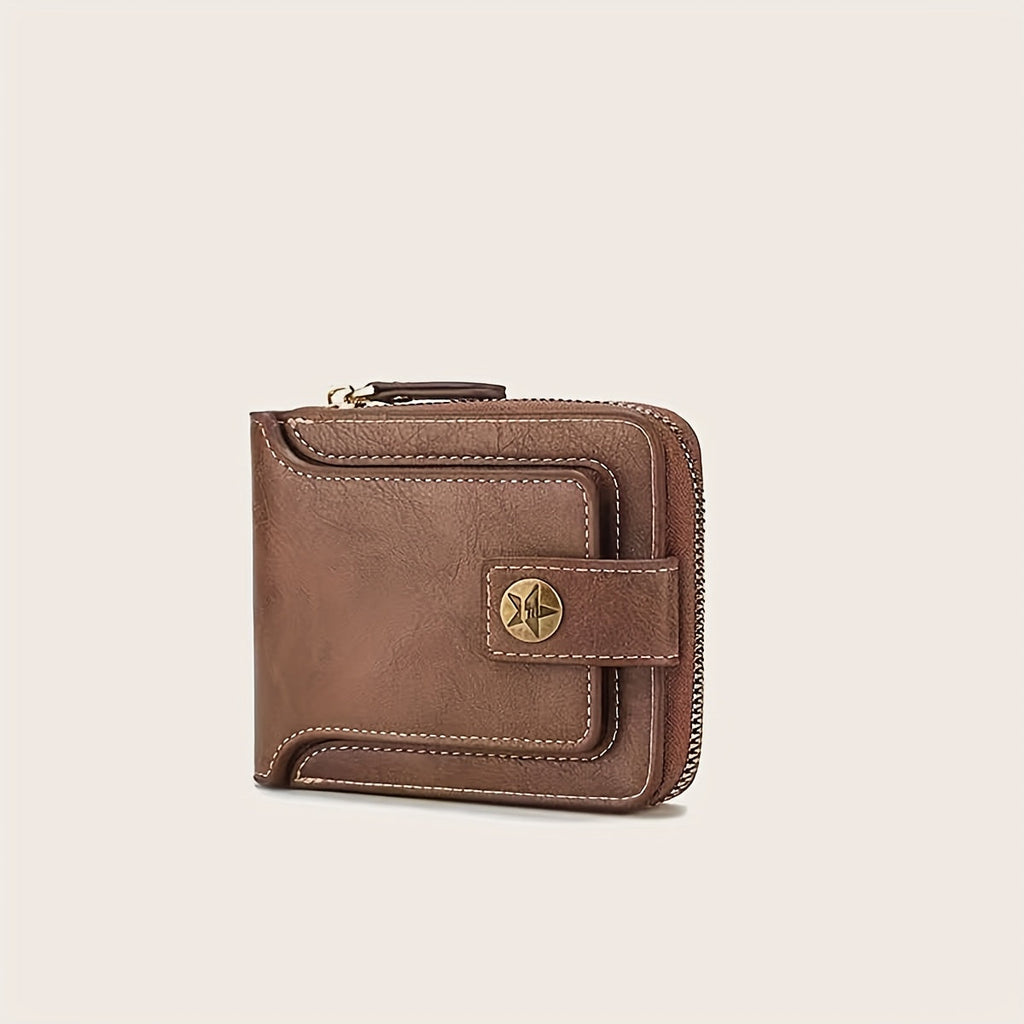 Compact Men's PU Wallet with Zip and Snap Button